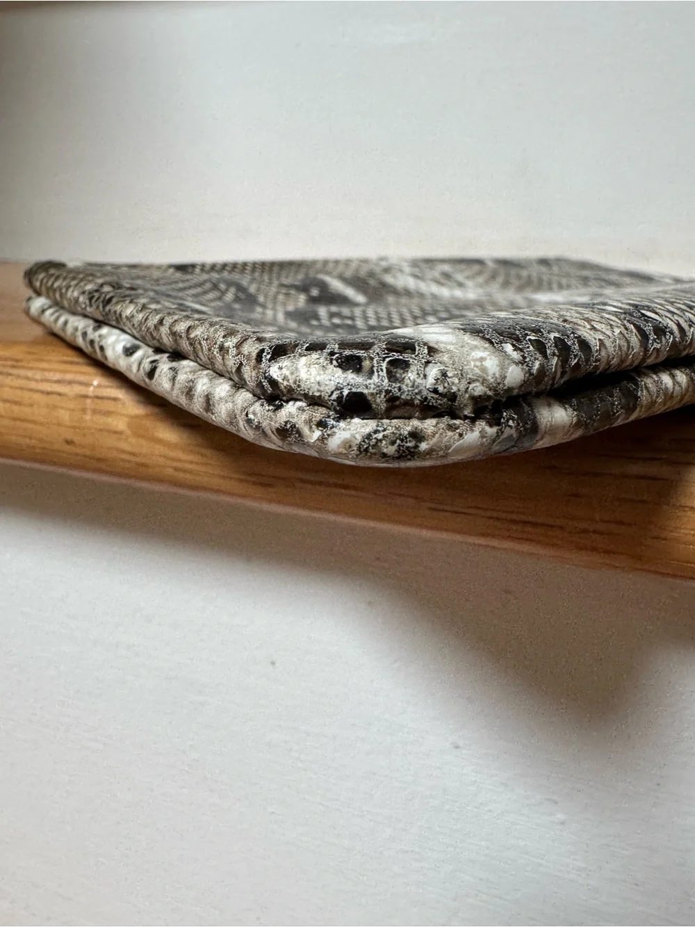 Vegan Snakeskin Print Zip Wristlet Wallet Taupe Brown Ivory